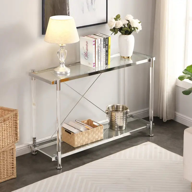 Modern Chrome Glass Sofa Table & Console Table for Living Room