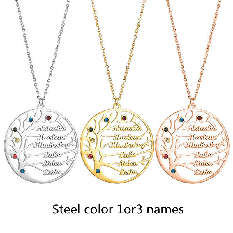 Personalized Stainless Steel Golden Tree of Life Custom Name Necklace