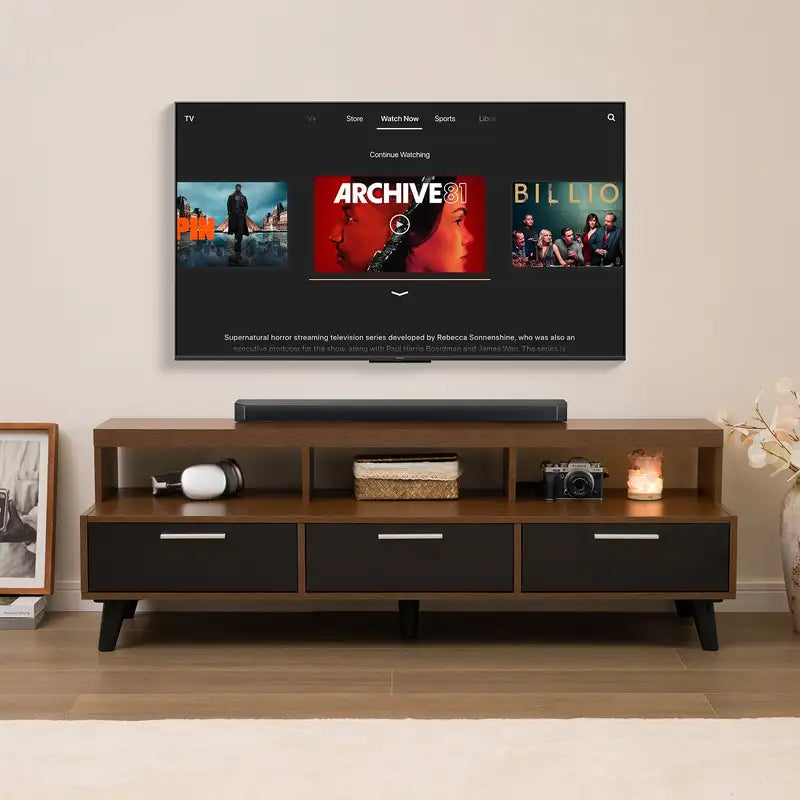 60 Inch Walnut TV Stand with 3 Drawers - Entertainment Center