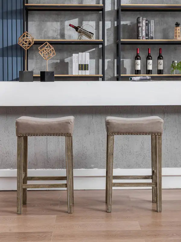 29" Gray Counter Height Bar Stools Set of 2 - Faux Leather Backless Kitchen Island Chairs - Minihomy