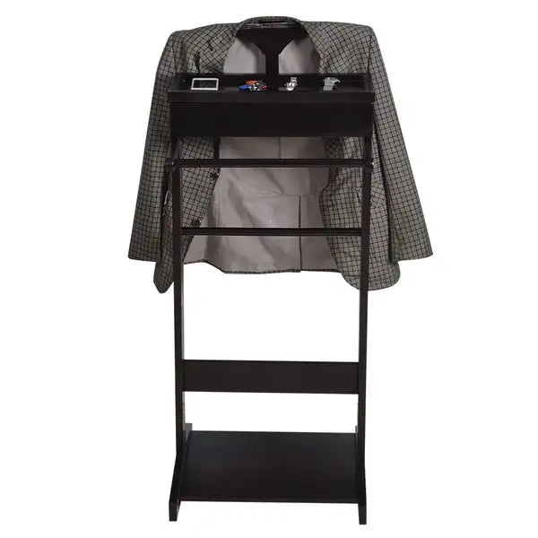 Portable Garment Rack with Storage Organizer - Black Clothes Valet Stand