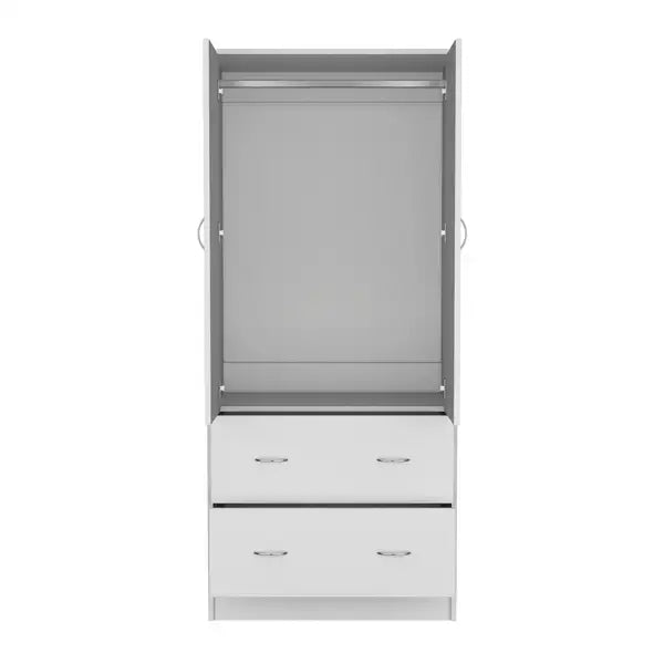 71" White Armoire with 2 Doors, 2 Drawers, & Hanging Rod - Minihomy