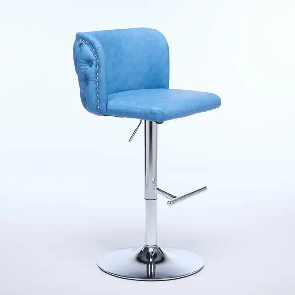 Blue Swivel Barstools Set of 2 - Adjustable Height, Chrome Base, Tufted PU Leather - Minihomy