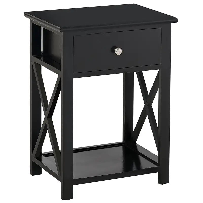 Black Farmhouse End Table with Storage | Side Table with X-Frame