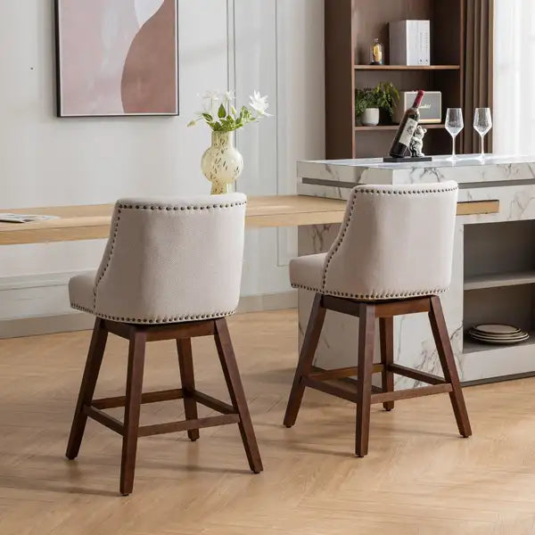 Ivory Upholstered Swivel Bar Stools (Set of 2) - 26" Seat Height - Minihomy