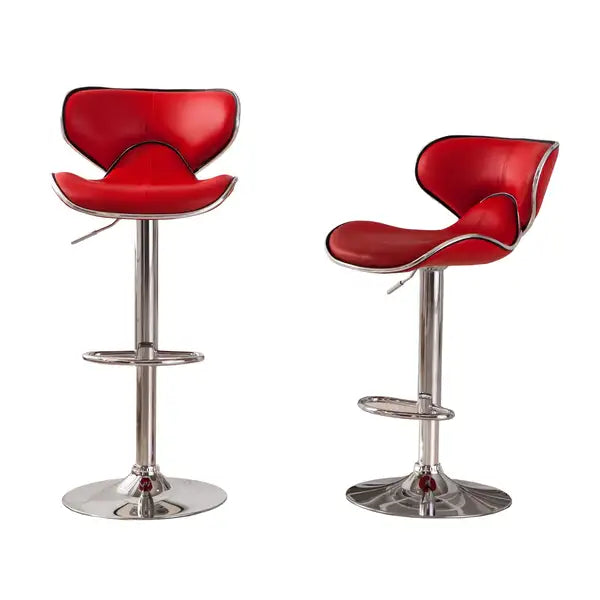 Masaccio Adjustable Swivel Bar Stools with Chrome Base, Set of 2 - Red - Minihomy