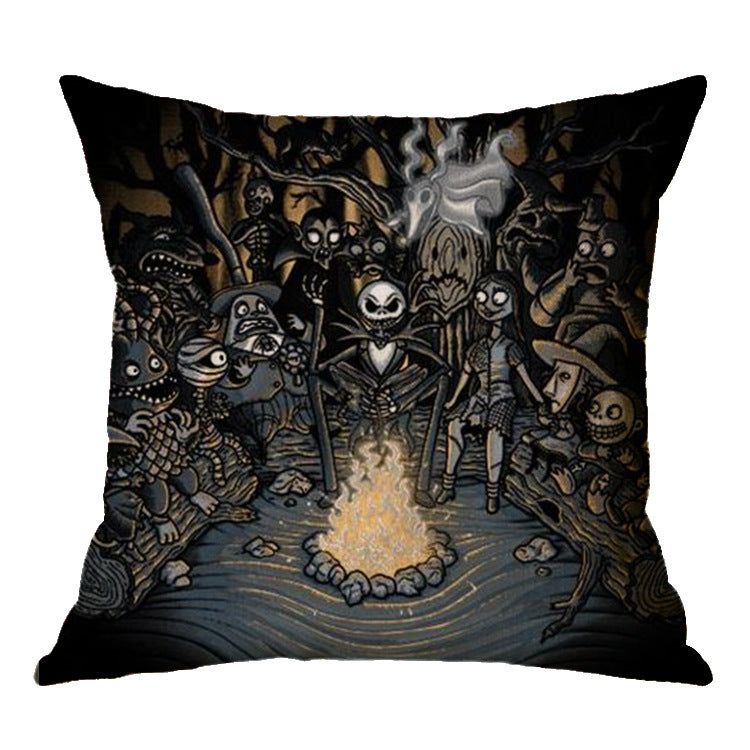 Linen Skull Halloween Pillow Cover