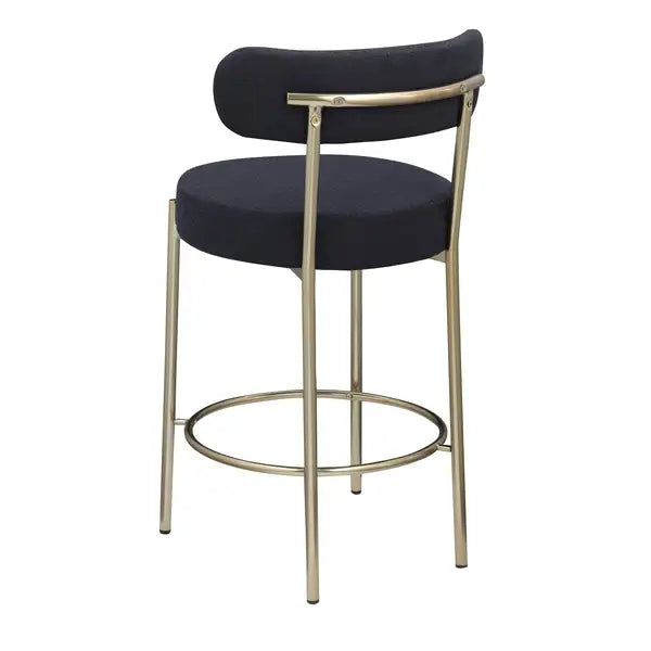 Modern Sherpa Counter Height Stools Set of 2 - Black - Brushed Brass Legs - Footrest - Minihomy