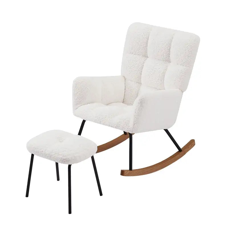 Modern Nursery Rocking Chair Glider - Soft, High-Back, Off-White