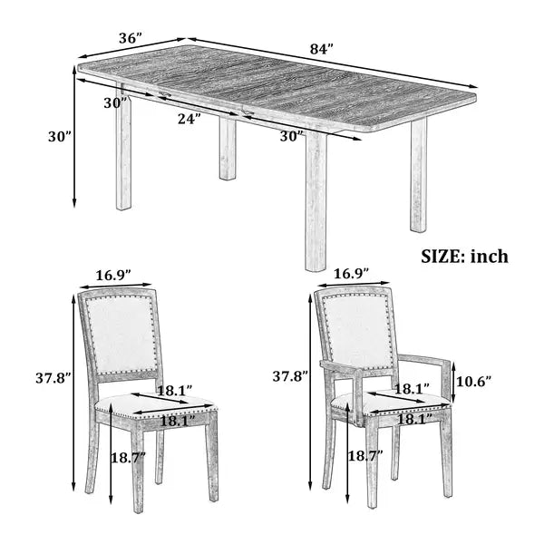 9 Piece Rustic Dining Table Set with Extendable Top, 6 Armless Chairs & 2 Arm Chairs, Black - Minihomy