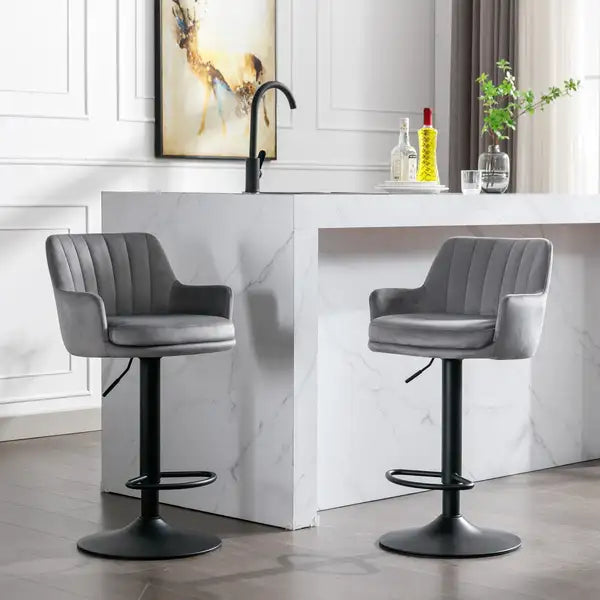 Adjustable Bar Stools Set of 2 with Back & Footrest - Counter Height Bar Chairs for Kitchen, Pub - Gray - Minihomy