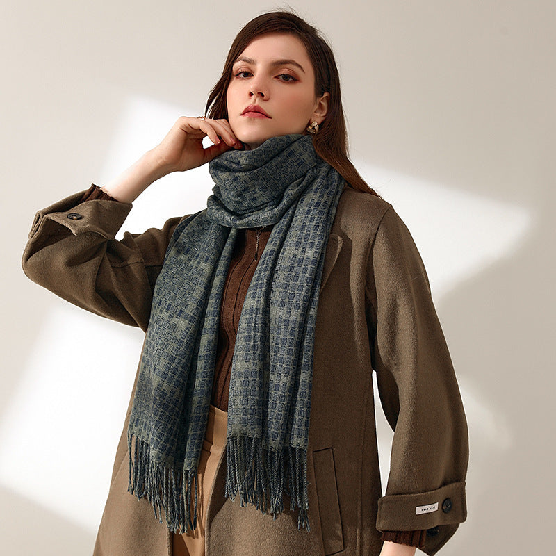 Women's Thickened Warm Tassel Plaid Cashmere Scarves