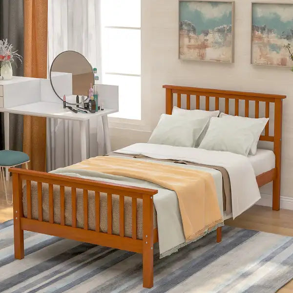 Oak Platform Bed Frame with Headboard & Footboard - Solid Wood - Minihomy