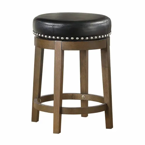 Black Faux Leather Swivel Counter Stools (Set of 2) - Nailhead Trim