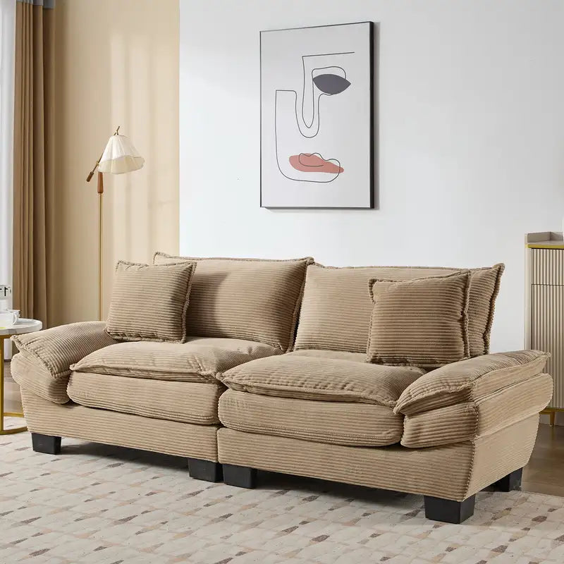 Khaki Corduroy Sofa Sleeper Loveseat: Comfy Upholstered Couch for Apartment, Living Room