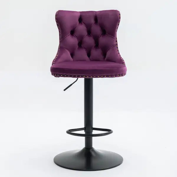 Purple Velvet Bar Stools, Adjustable Height 25-33", Tufted Back, Set of 2, Modern Kitchen Barstools