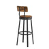 Industrial Bar Stools Set of 2 with Backrest - Rustic Brown, 29.5" High, Metal Frame - Minihomy