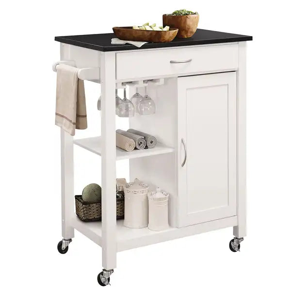 Black & White Kitchen Storage Cart - 1 Cabinet