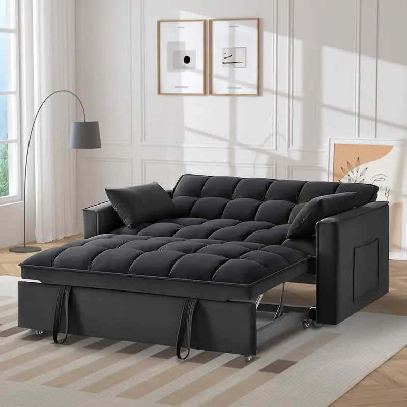 Velvet Convertible Sofa Bed with Storage: 3-in-1 Pull-Out Couch