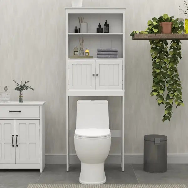 2-Tier Over Toilet Bathroom Storage Shelf Organizer Cabinet - White