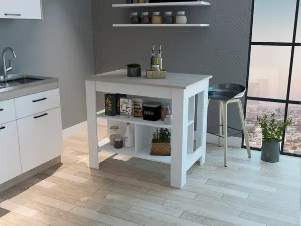 Brooklyn Antibacterial Kitchen Island with 3 Concealed Shelves - Minihomy