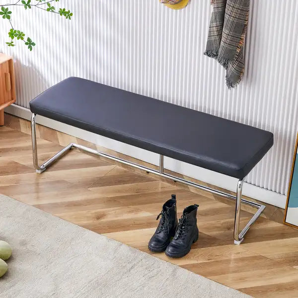 Black Shoe Bench with Silver Legs - Storage Bench for Bedroom, Living Room & More