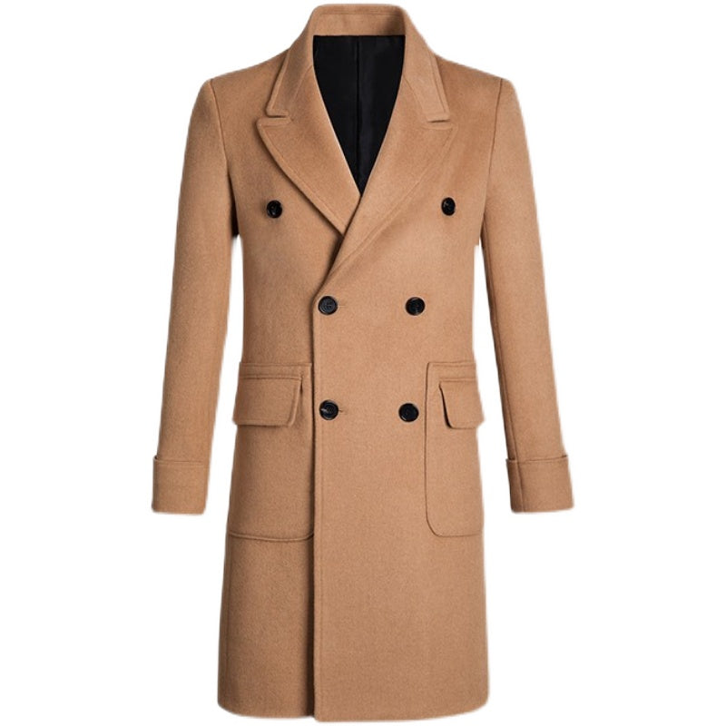 Slim Double-Breasted Men's Autumn and Winter Woolen Trench Coat