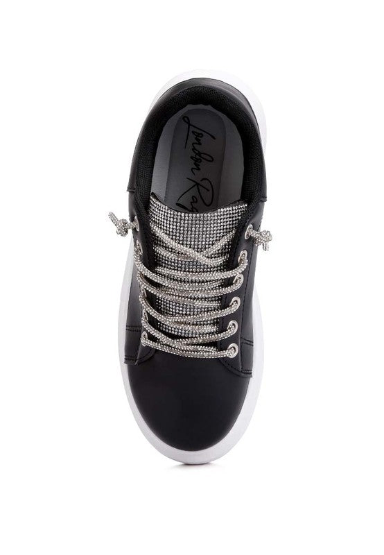 Jaxen Rhinestones Lace-Up Sneakers - Minihomy