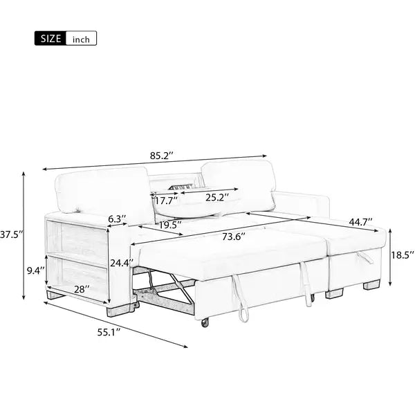 Gray Chaise Lounge Sectional with Pull-Out Bed & Storage