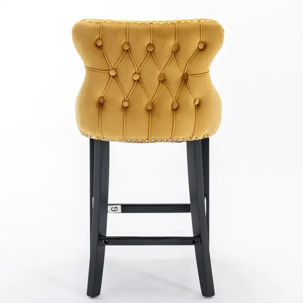 Velvet Wingback Barstools with Nailhead Trim (Set of 2) - Gold - Minihomy