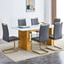 Modern Rectangular Dining Table & 6 Chair Set - Patterned Glass Top, Faux Leather Cushions - Minihomy