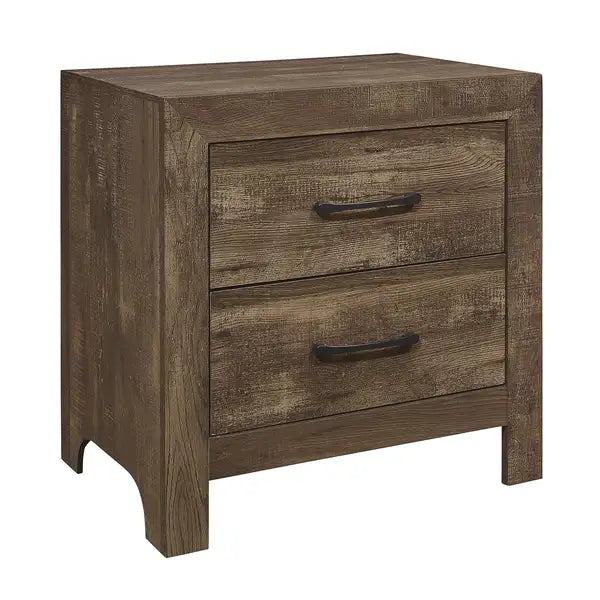 Rustic Brown Nightstand with Black Metal Hardware - 1 Drawer Bedroom Furniture