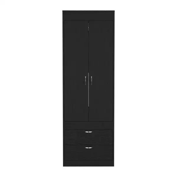 Armoire Tarento | 2 Drawer Black Wengue Finish Wardrobe - Minihomy