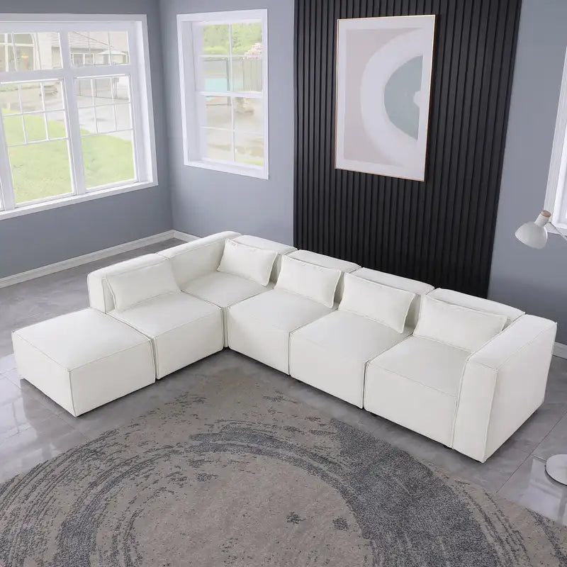 Beige Chenille Modular Sofa - Simple, Grand, & Soft (Knock-Down)