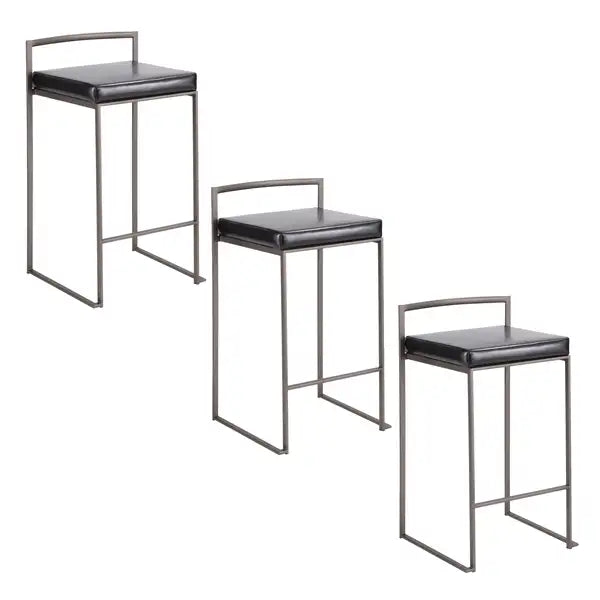 LumiSource Fuji 26" Metal Counter Stools (Set of 3) - Antique Black