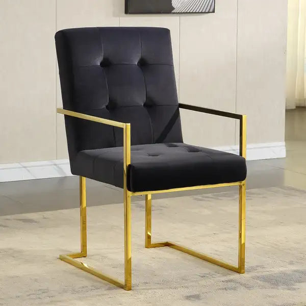 Velvet Dining Armchair with Gold Base - Tufted Design, Set of 1