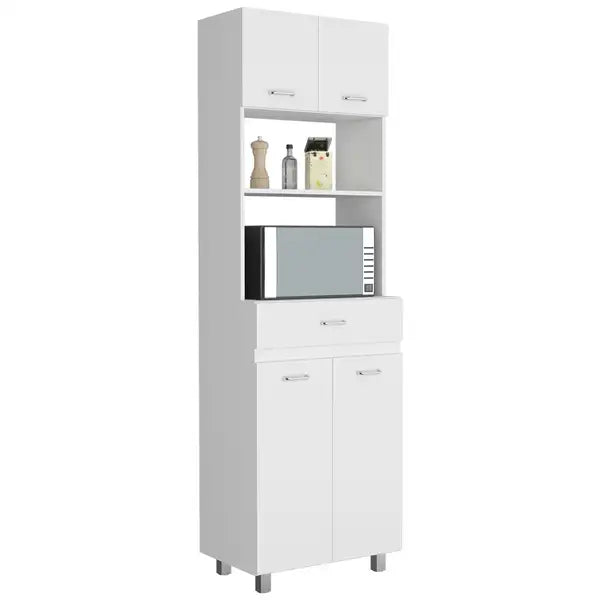 White Microwave Cabinet with Double Door, Drawer & Shelf