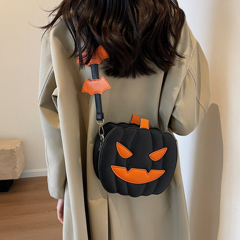 Halloween Bags Funny Pumpkin Cartoon Shoulder Crossbody Bag With Bat