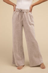 Acid Wash Fleece Palazzo Sweatpants with Pockets - Comfy & Stylish