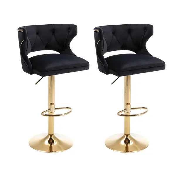 Black Velvet Bar Stools with Back & Footrest - Counter Height - Set of 2 - Minihomy