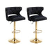 Black Velvet Bar Stools with Back & Footrest - Counter Height - Set of 2 - Minihomy