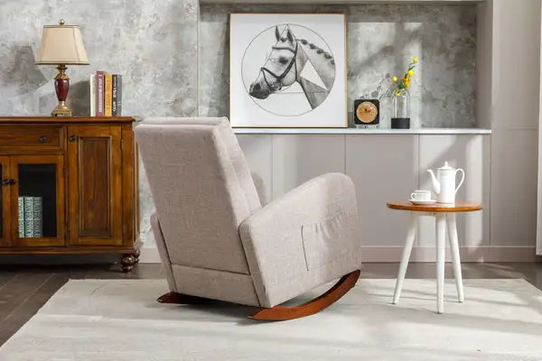 Modern High-Back Rocking Nursery Chair - Padded Fabric Seat