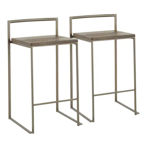 LumiSource Fuji Stackable Counter Stools (Set of 2), Antique Espresso Bamboo