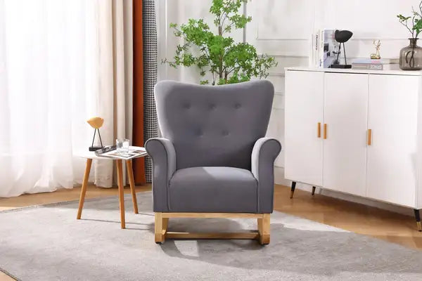 Grey Upholstered Rocking Chair - Modern Nursery, Kids & Living Room Accent Chair