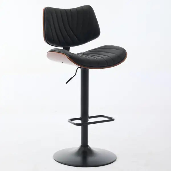 Black Leather Swivel Bar Stools, Mid Century Modern Adjustable Counter Height for Kitchen & Dining Room - 1 Chair - Minihomy