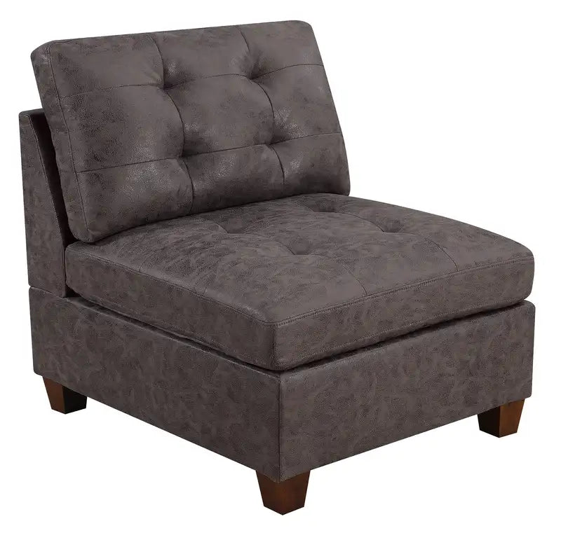 Dark Brown Leatherette Armless Chair - Tufted, Breathable, Wooden Legs