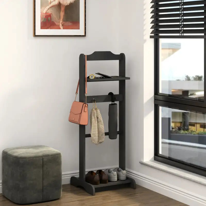 Portable Garment Rack with Storage - Black Clothes Valet Stand