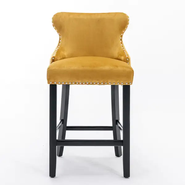 Velvet Wingback Barstools with Nailhead Trim (Set of 2) - Gold - Minihomy