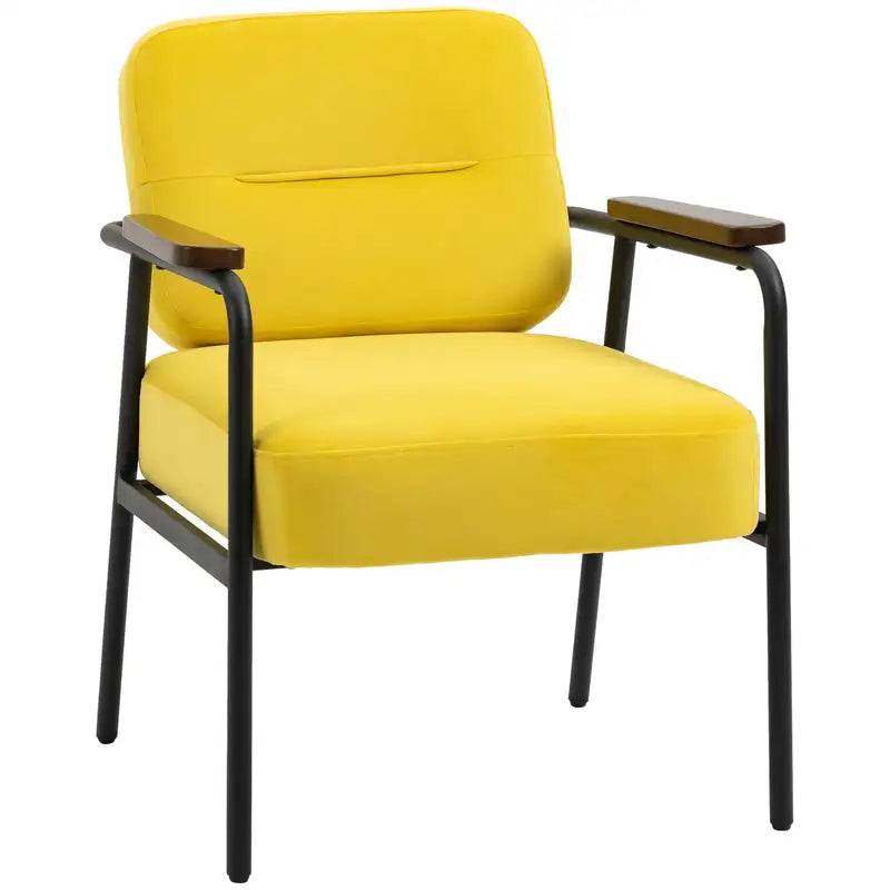 Yellow Velvet Accent Chair: Modern Upholstered Armchair with Steel Legs