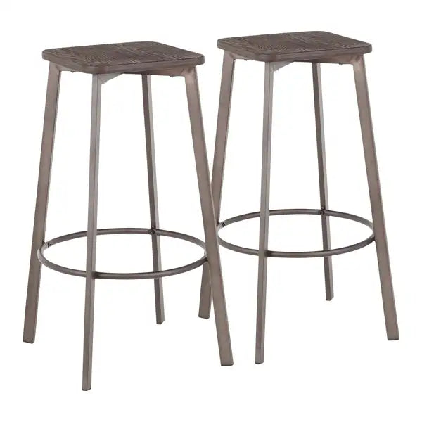 LumiSource Clara Industrial Bar Stools - Set of 2 - Antique Metal & Bamboo